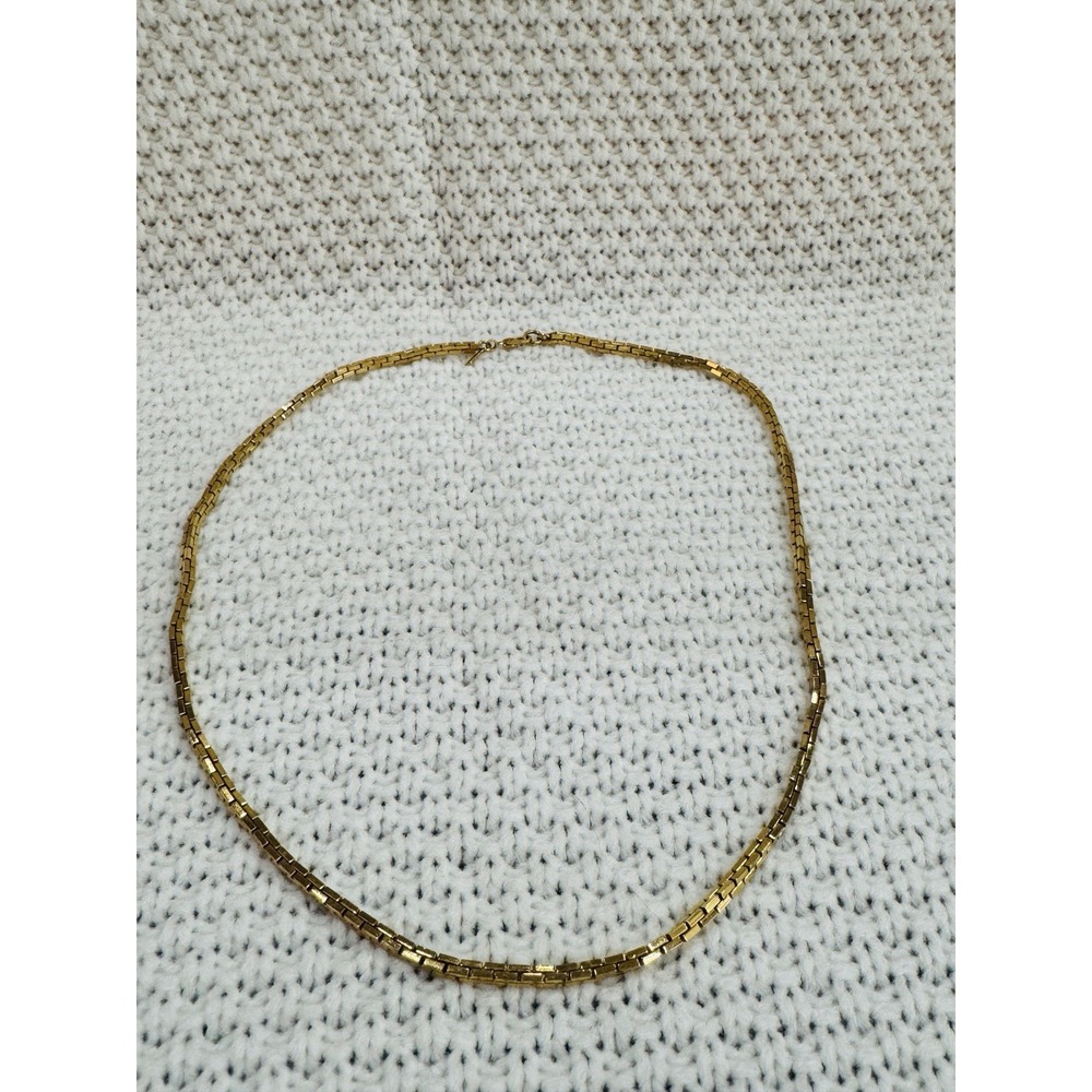 Vintage Monet Gold Tone Flat Box Chain Necklace 18" Signed